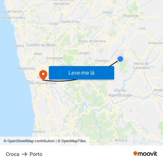 Croca to Porto map