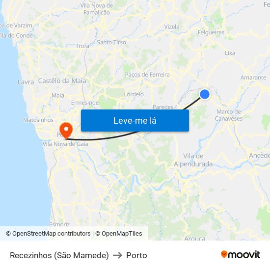 Recezinhos (São Mamede) to Porto map