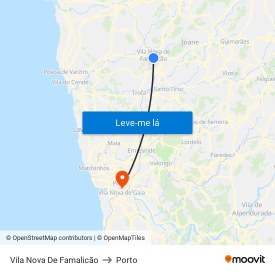 Vila Nova De Famalicão to Porto map