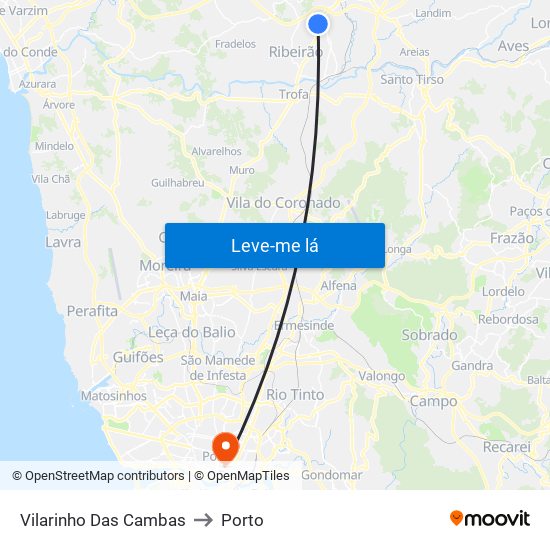 Vilarinho Das Cambas to Porto map