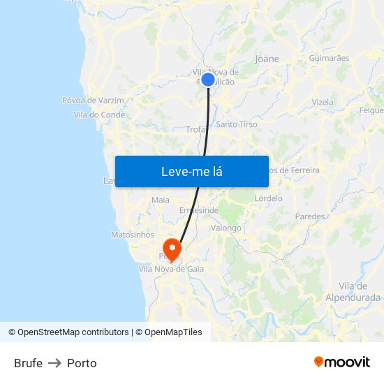 Brufe to Porto map