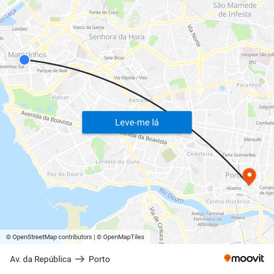 Av. da República to Porto map