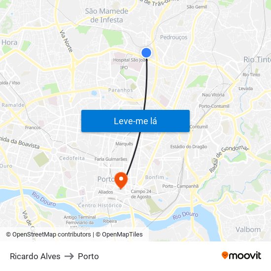 Ricardo Alves to Porto map