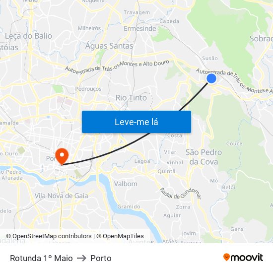Rotunda 1º Maio to Porto map