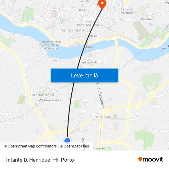 Infante D. Henrique to Porto map