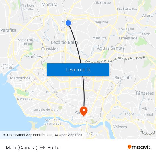 Maia (Câmara) to Porto map