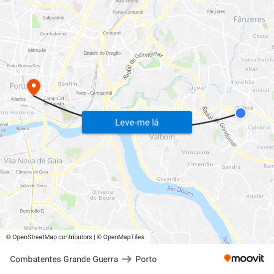 Combatentes Grande Guerra to Porto map
