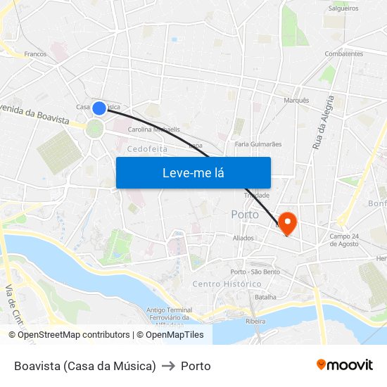 Boavista (Casa da Música) to Porto map