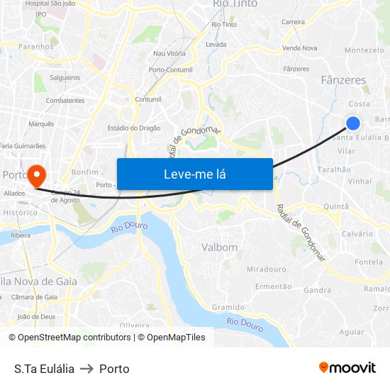 S.Ta Eulália to Porto map