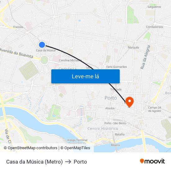 Casa da Música (Metro) to Porto map