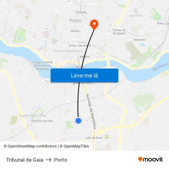 Tribunal de Gaia to Porto map