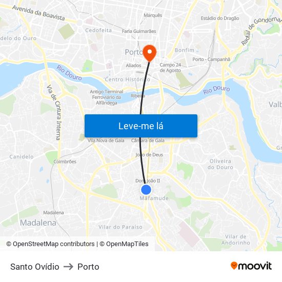 Santo Ovídio to Porto map