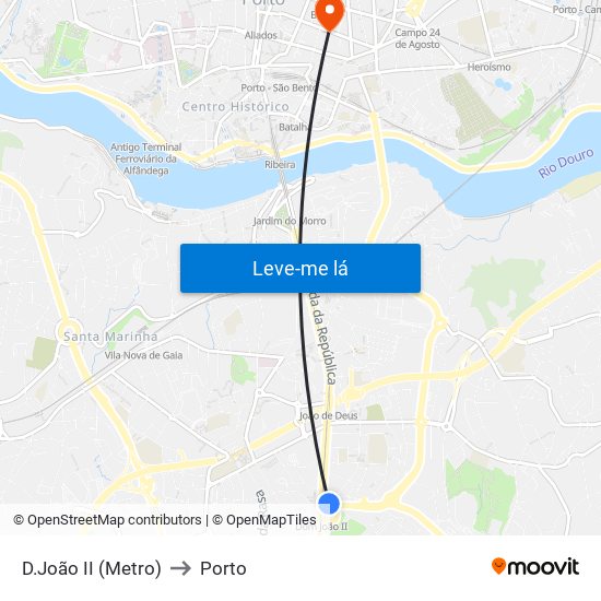 D.João II (Metro) to Porto map