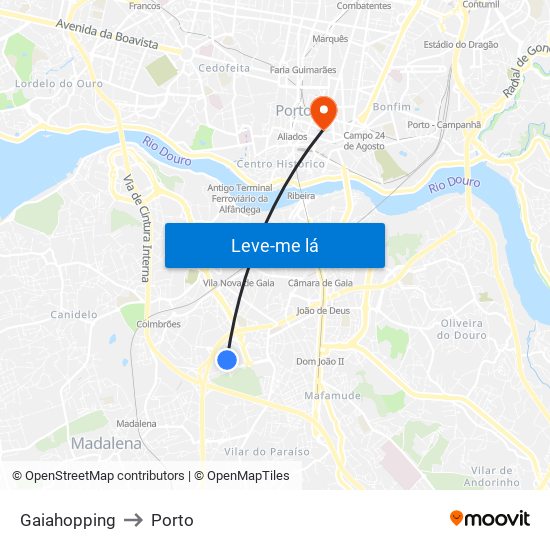 Gaiahopping to Porto map