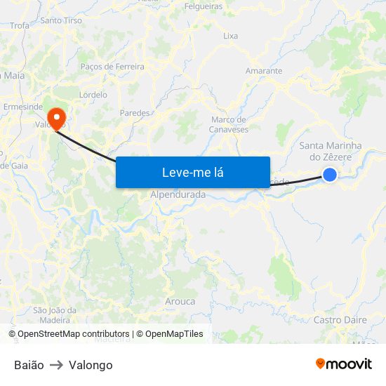 Baião to Valongo map