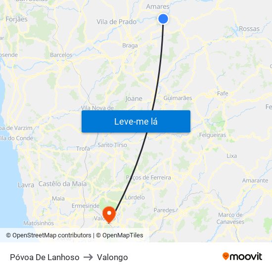 Póvoa De Lanhoso to Valongo map
