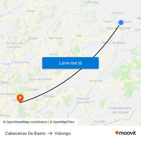 Cabeceiras De Basto to Valongo map