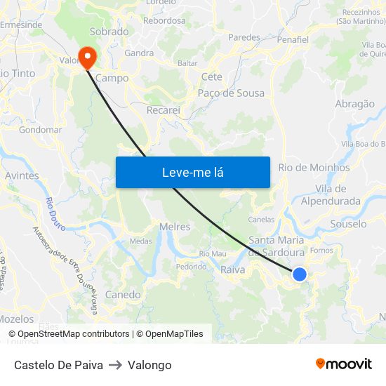 Castelo De Paiva to Valongo map