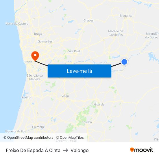 Freixo De Espada À Cinta to Valongo map