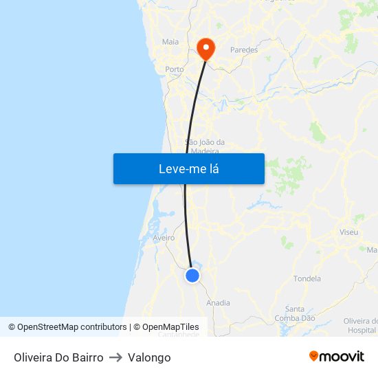 Oliveira Do Bairro to Valongo map