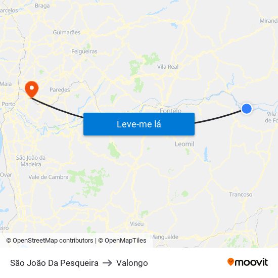 São João Da Pesqueira to Valongo map