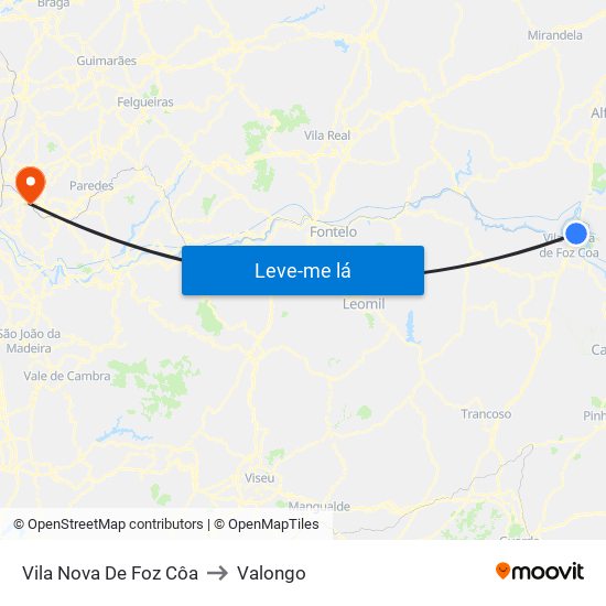 Vila Nova De Foz Côa to Valongo map