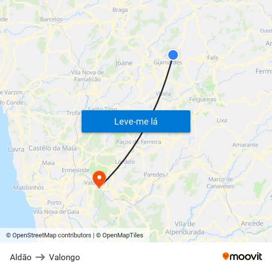 Aldão to Valongo map