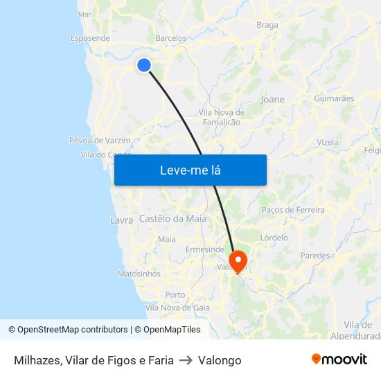 Milhazes, Vilar de Figos e Faria to Valongo map