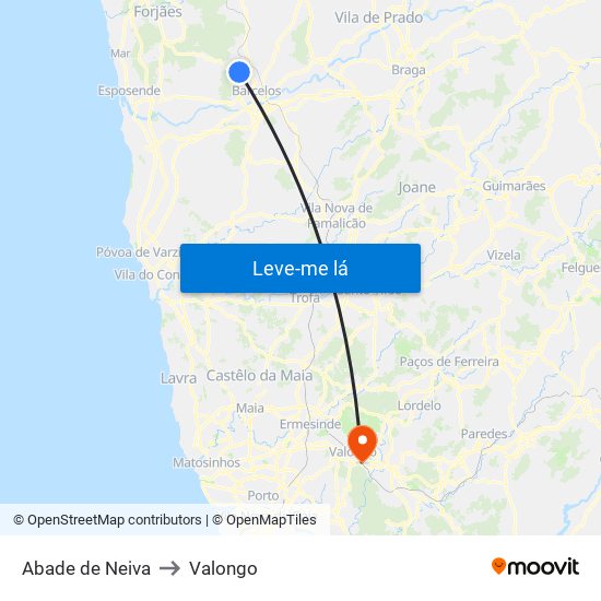 Abade de Neiva to Valongo map