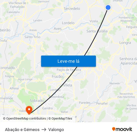 Abação e Gémeos to Valongo map