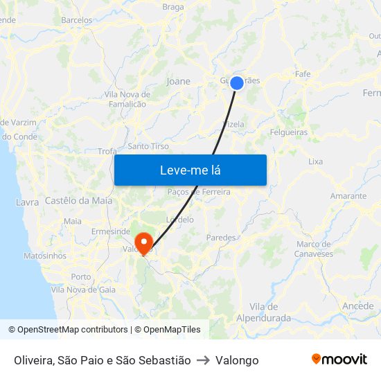 Oliveira, São Paio e São Sebastião to Valongo map