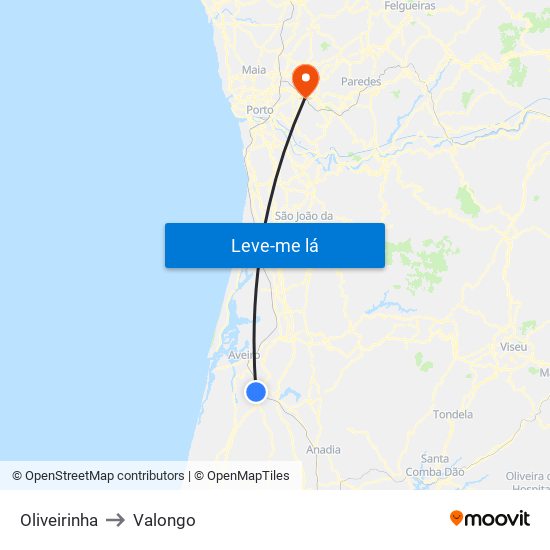 Oliveirinha to Valongo map