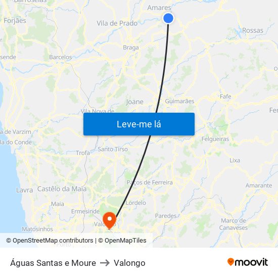 Águas Santas e Moure to Valongo map