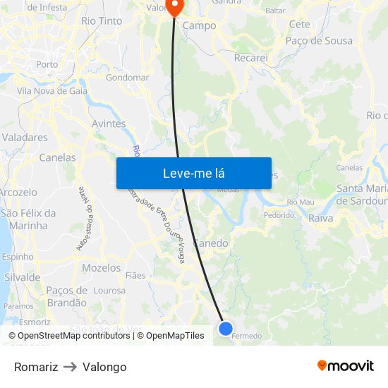 Romariz to Valongo map