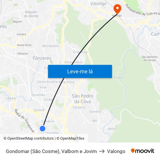 Gondomar (São Cosme), Valbom e Jovim to Valongo map