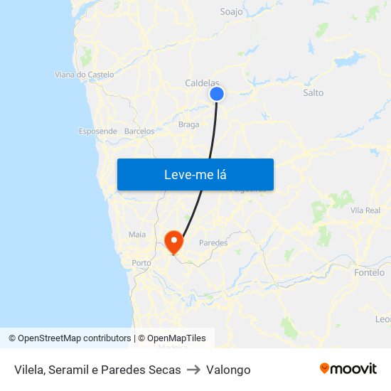 Vilela, Seramil e Paredes Secas to Valongo map