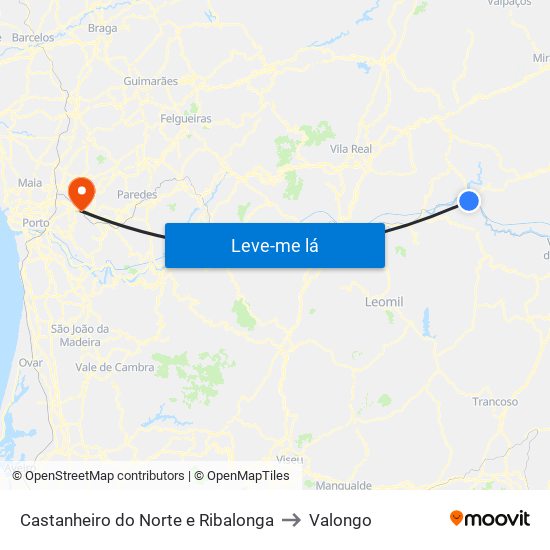 Castanheiro do Norte e Ribalonga to Valongo map