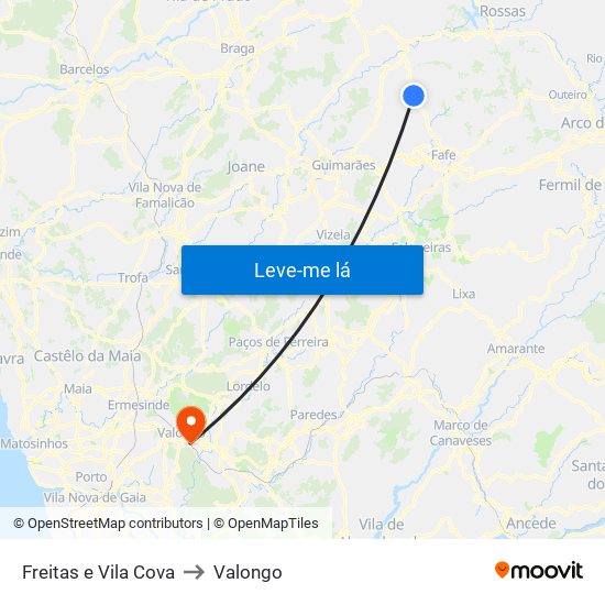 Freitas e Vila Cova to Valongo map