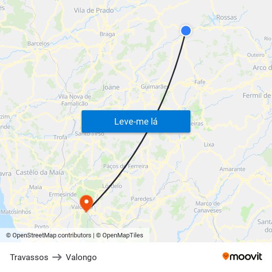 Travassos to Valongo map