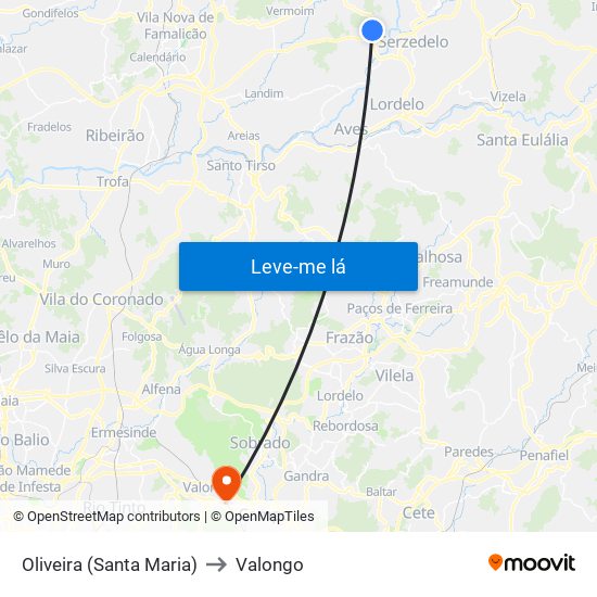 Oliveira (Santa Maria) to Valongo map