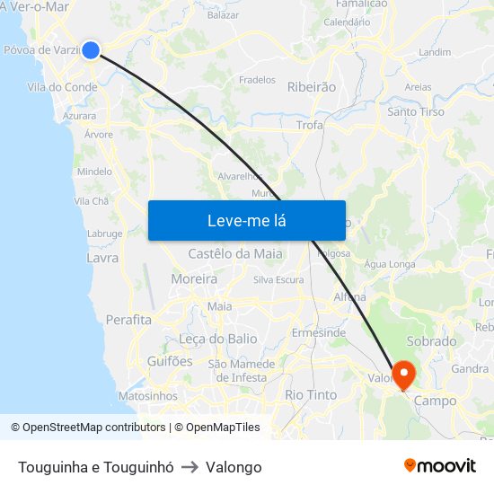 Touguinha e Touguinhó to Valongo map