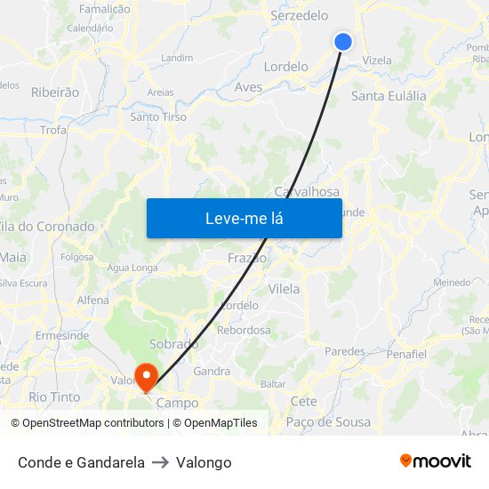 Conde e Gandarela to Valongo map