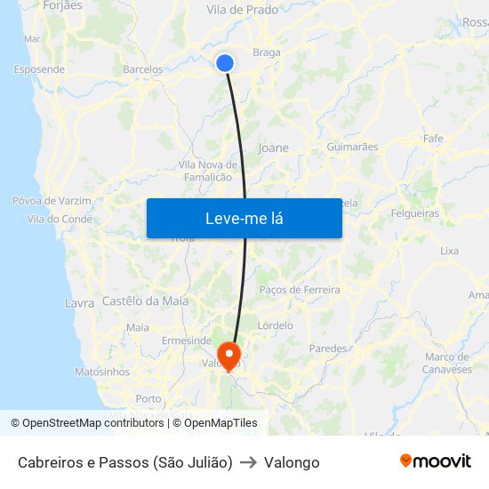 Cabreiros e Passos (São Julião) to Valongo map