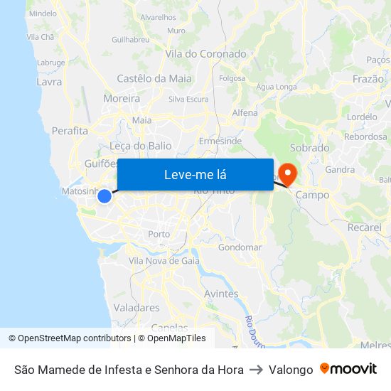 São Mamede de Infesta e Senhora da Hora to Valongo map