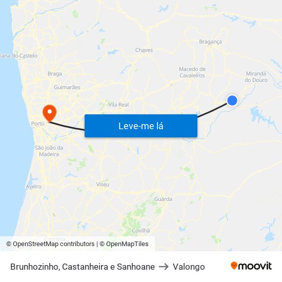 Brunhozinho, Castanheira e Sanhoane to Valongo map