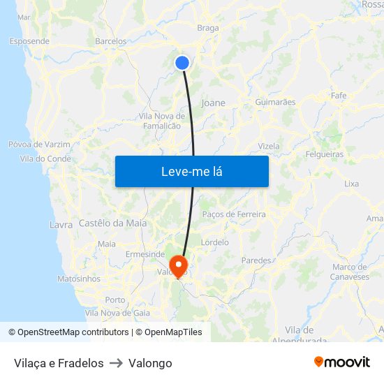 Vilaça e Fradelos to Valongo map