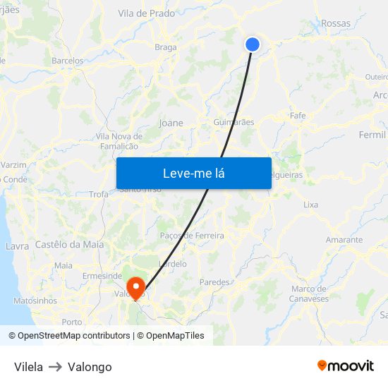 Vilela to Valongo map