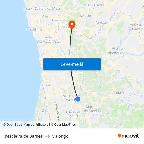 Macieira de Sarnes to Valongo map