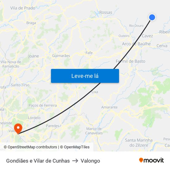 Gondiães e Vilar de Cunhas to Valongo map