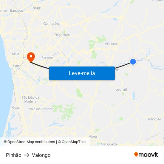 Pinhão to Valongo map
